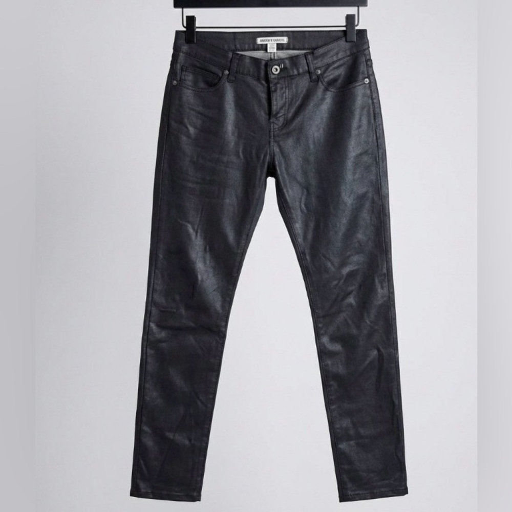 Andrew Charles Black Coated Denim Jeans Size 30 Straight Leg Rocker Edgy Pants